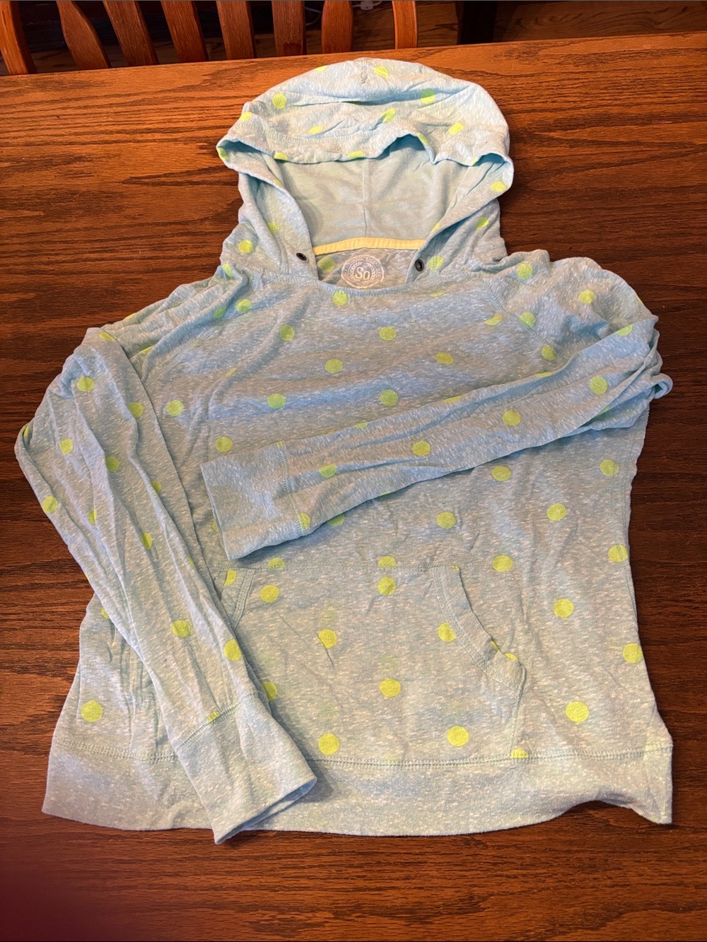 SO Light Blue Hooded Top with Lime Polka Dots